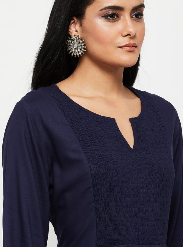 Women Solid Notch Neck Straight Kurta 