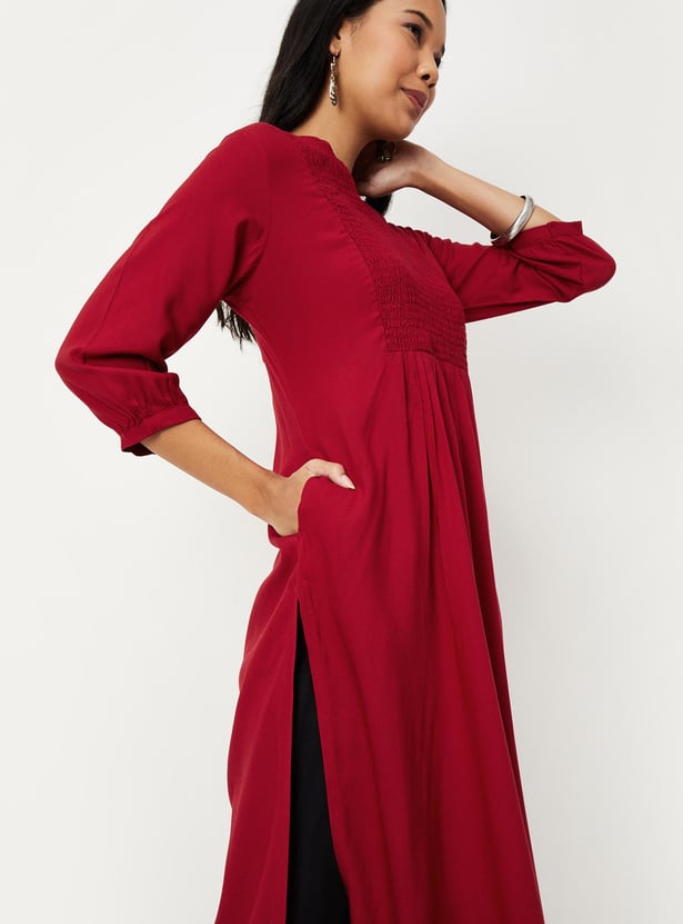 Women Cotton Textured Straight Kurta