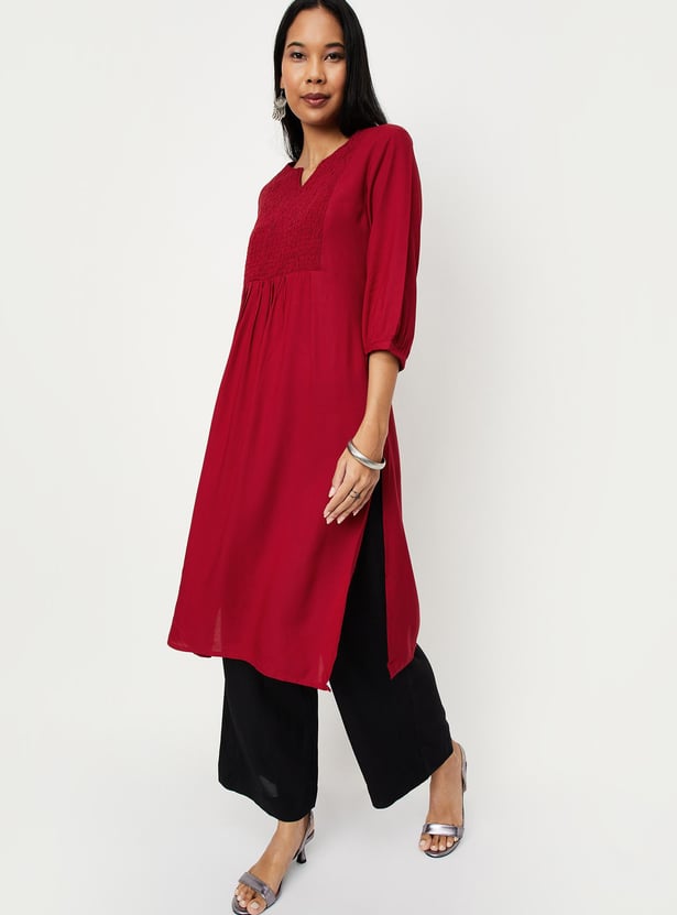 Women Cotton Textured Straight Kurta