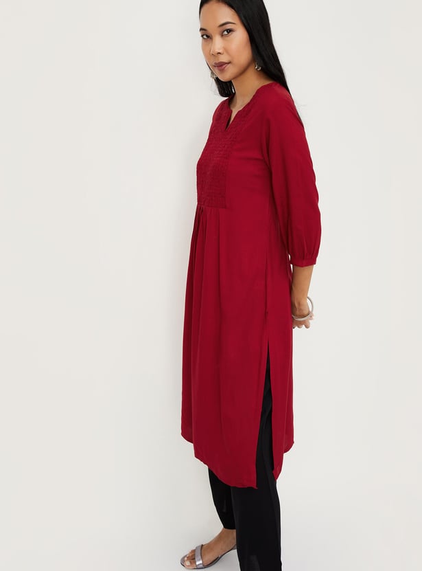 Women Cotton Textured Straight Kurta