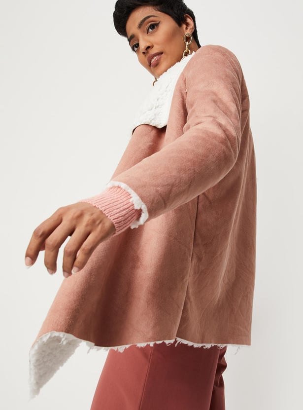 Women Textured Sherpa Lapel Jacket