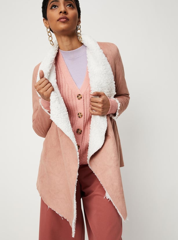 Women Textured Sherpa Lapel Jacket