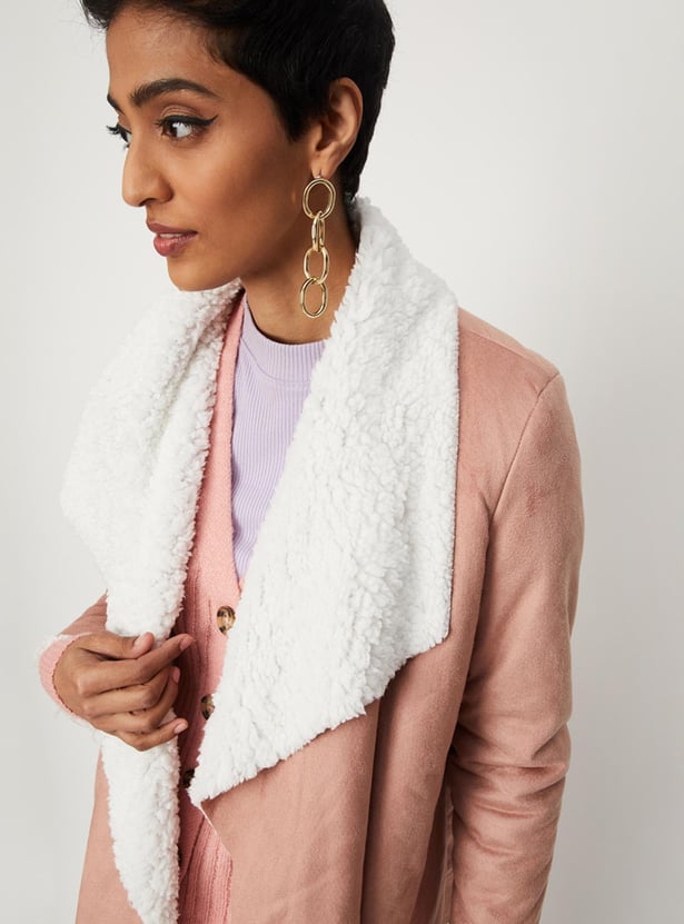 Women Textured Sherpa Lapel Jacket