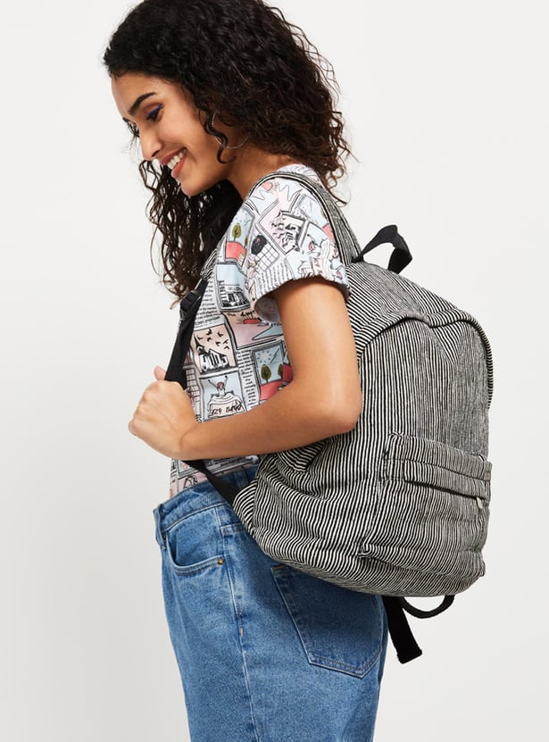 MAX Women Striped Zip Closure Backpack