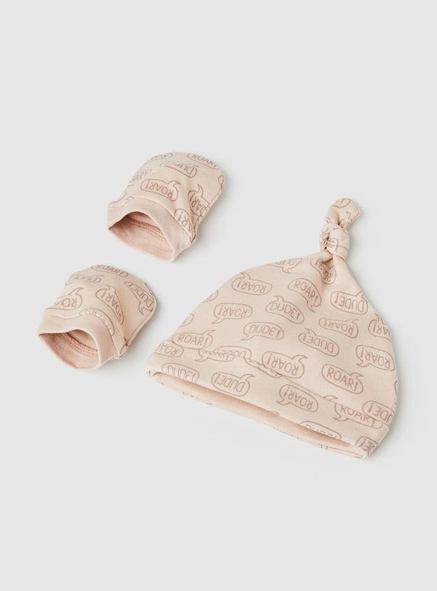 Boys Printed Cap with Mittens - Pack of 2