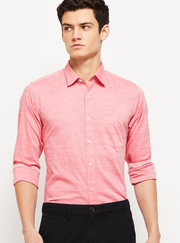Men Textured Full Sleeves Slim Fit Smart Casual Shirt