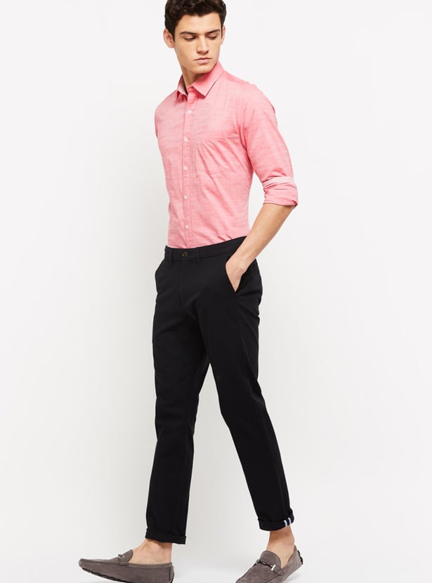 Men Textured Full Sleeves Slim Fit Smart Casual Shirt