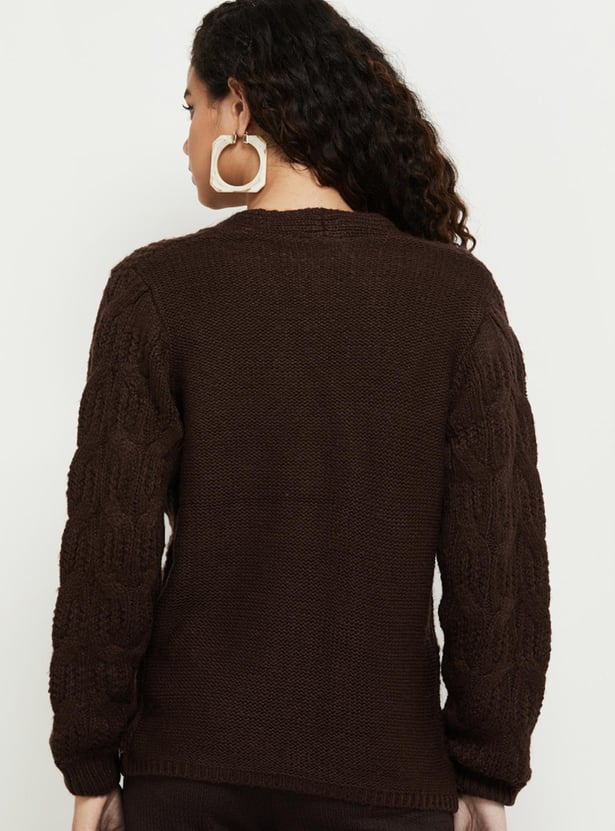 Women Textured Knitted Buttoned Cardigan