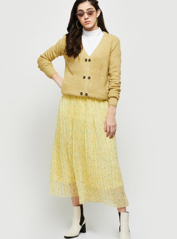 Women Textured Knit V-neck Cardigan