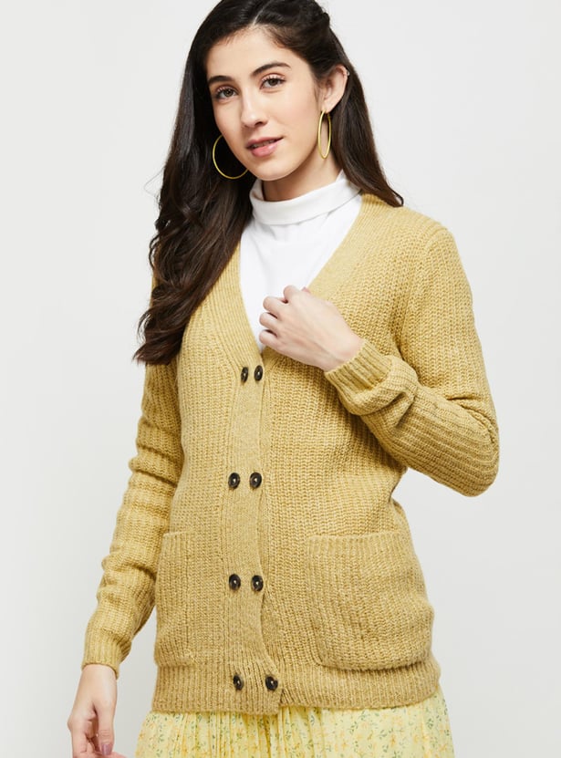 Women Textured Knit V-neck Cardigan