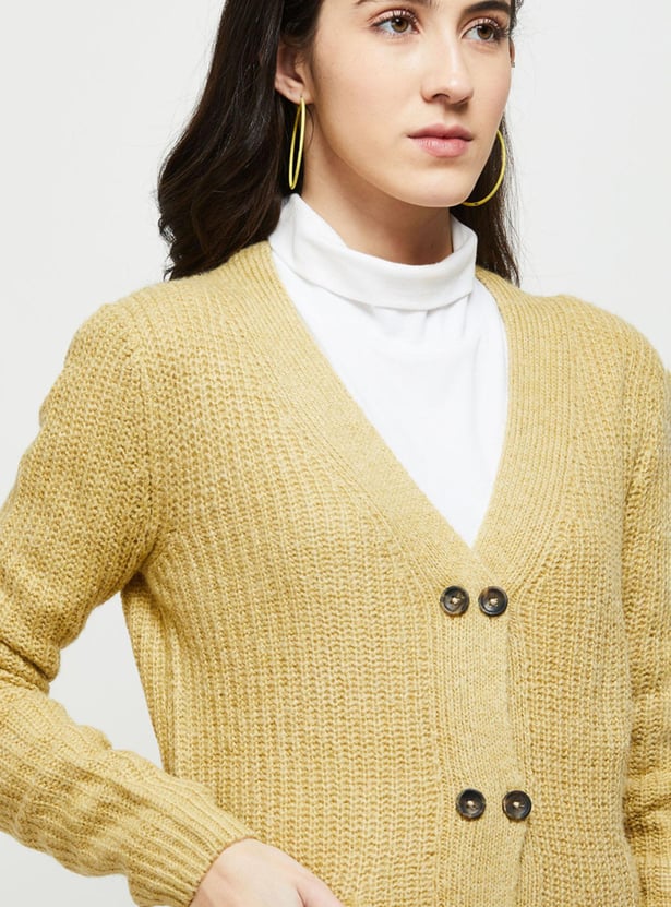 Women Textured Knit V-neck Cardigan