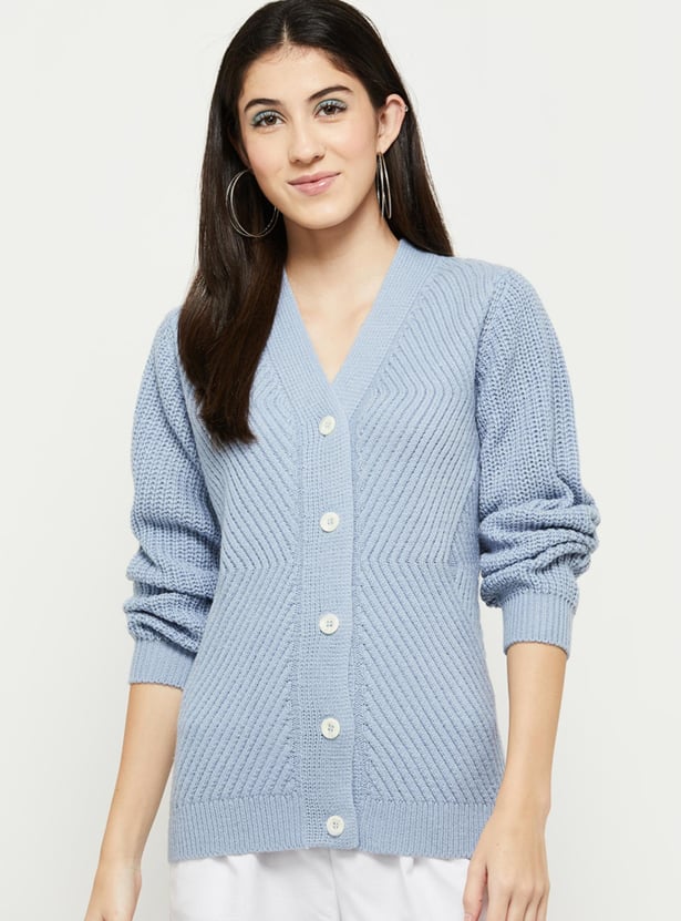 Women Textured Knit V-Neck Cardigan