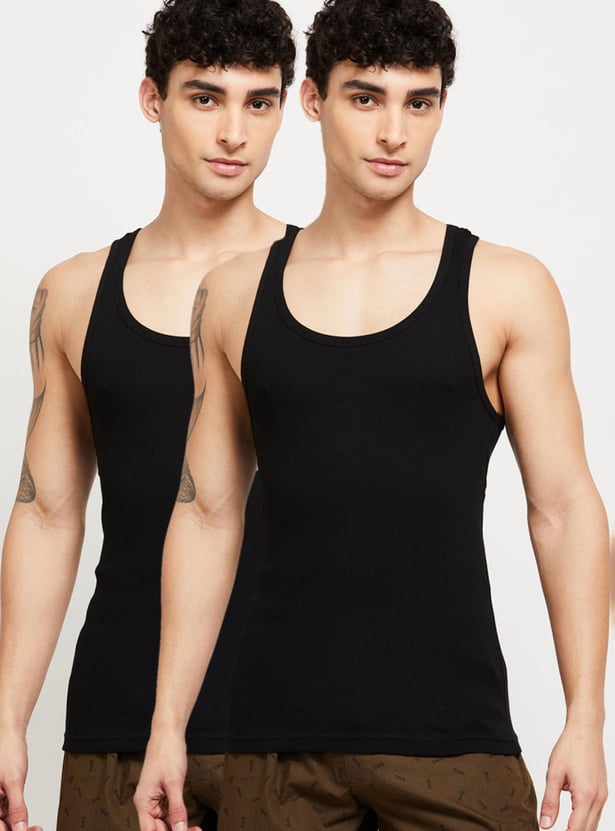 Men Ribbed Scoop Neck Vest - Set of 2