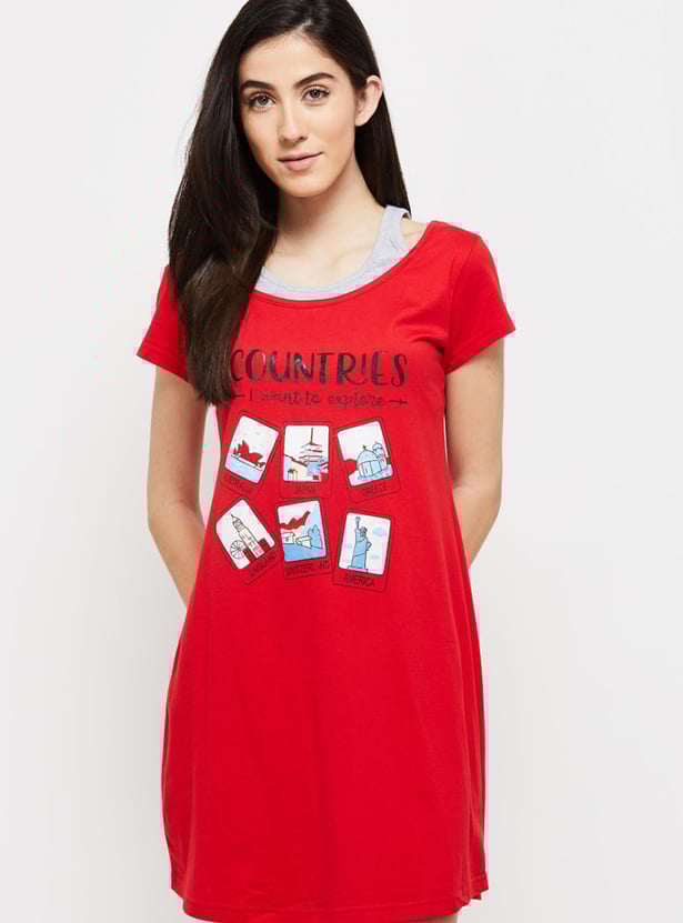 Women Graphic Printed Half Sleeves Chemise