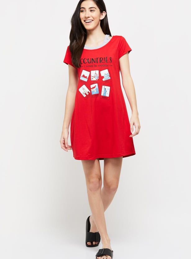 Women Graphic Printed Half Sleeves Chemise