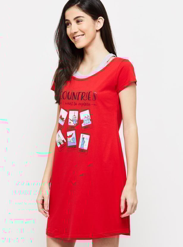 Women Graphic Printed Half Sleeves Chemise