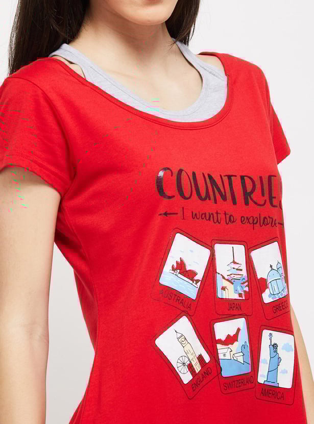 Women Graphic Printed Half Sleeves Chemise