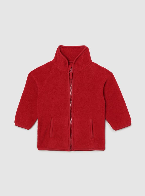 Boys Textured Zip Closure Winter Jacket