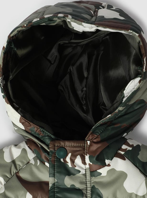 Boys Camouflage Printed Hooded Jacket