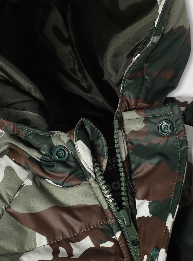 Boys Camouflage Printed Hooded Jacket