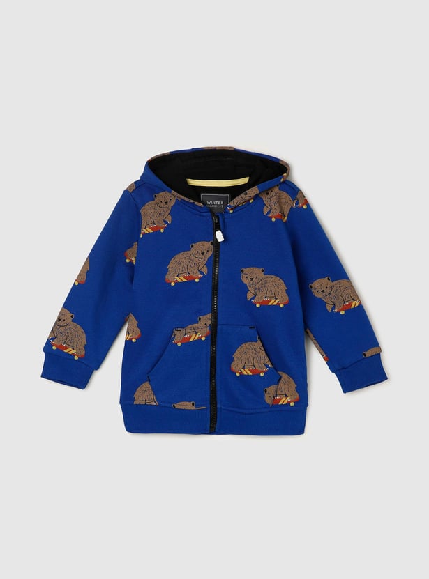 Boys Graphic Printed Full Sleeves Hooded Sweatshirt