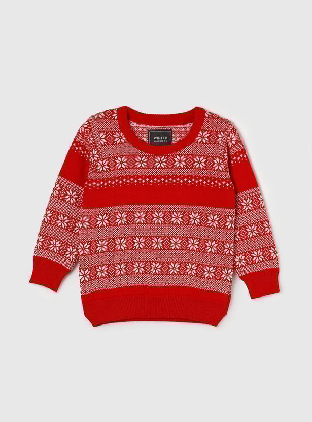 Boys Textured Crew Neck Sweater