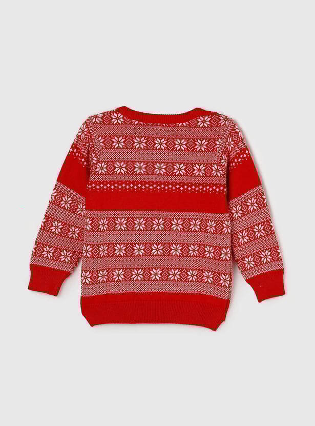 Boys Textured Crew Neck Sweater