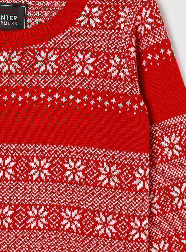 Boys Textured Crew Neck Sweater