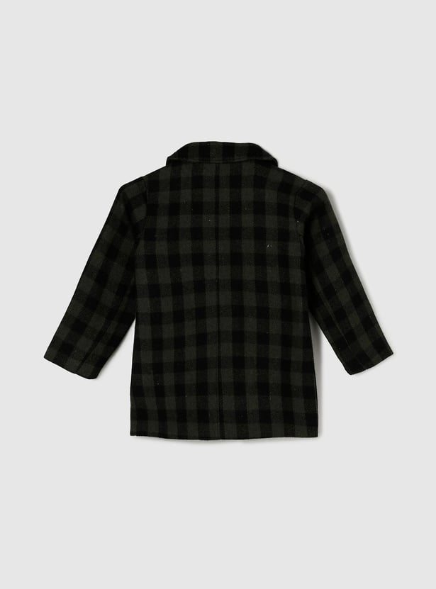 Girls Checked Collared Long Sleeve Jacket