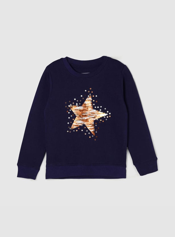 Girls Embellished Round Neck Sweatshirt