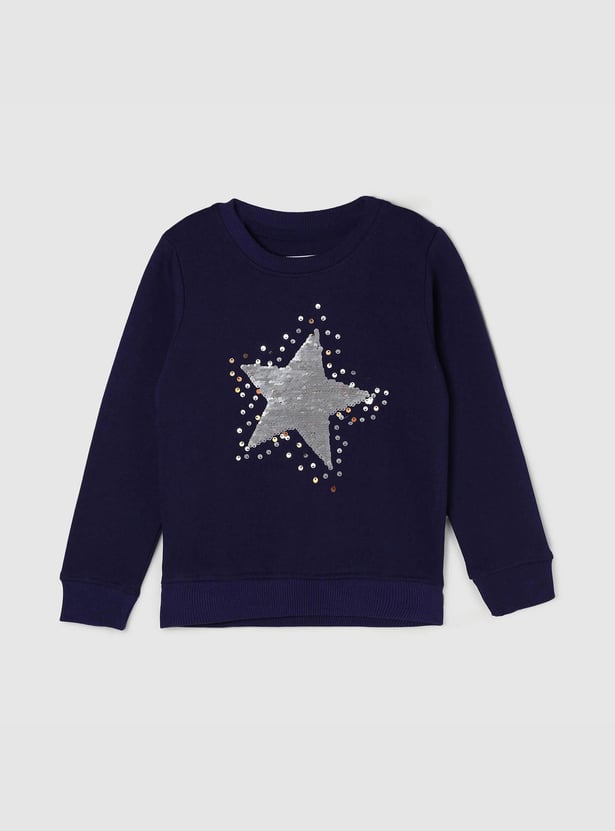 Girls Embellished Round Neck Sweatshirt