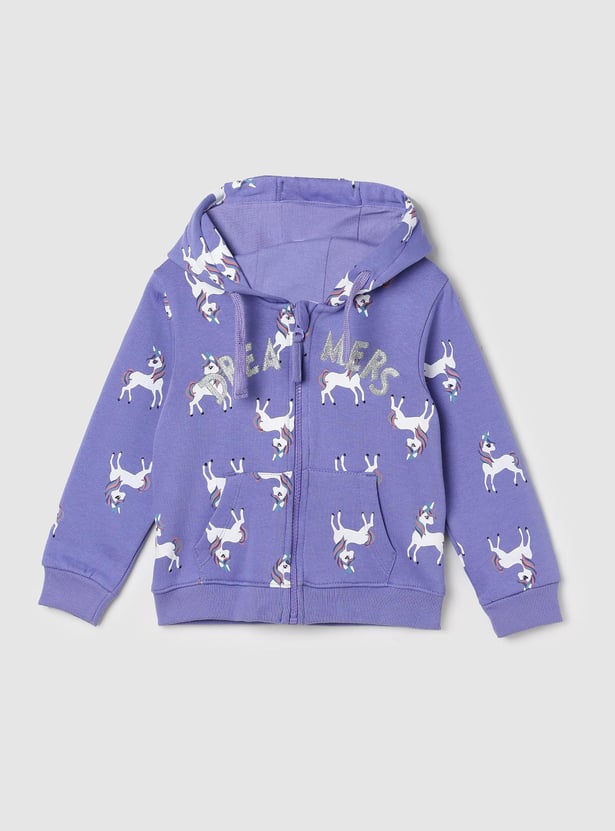 Girls Unicorn Printed Hooded Sweatshirt