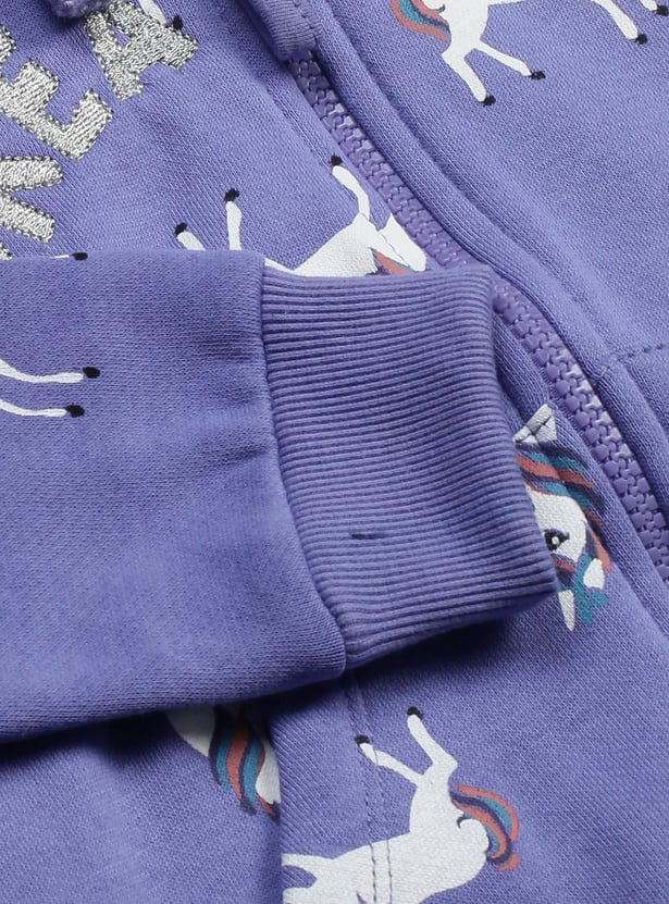 Girls Unicorn Printed Hooded Sweatshirt