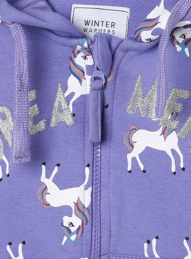 Girls Unicorn Printed Hooded Sweatshirt