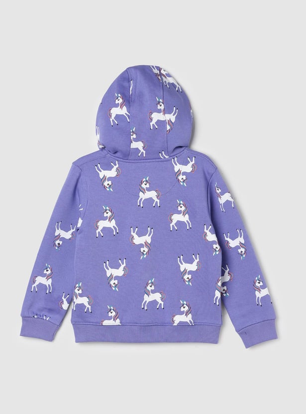 Girls Unicorn Printed Hooded Sweatshirt