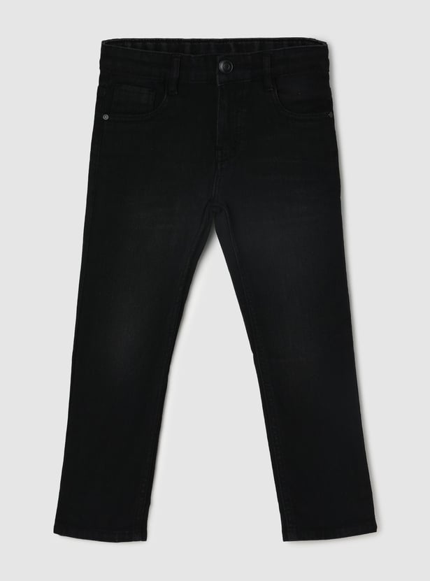 Boys Stonewashed Full-Length Slim Fit Jeans