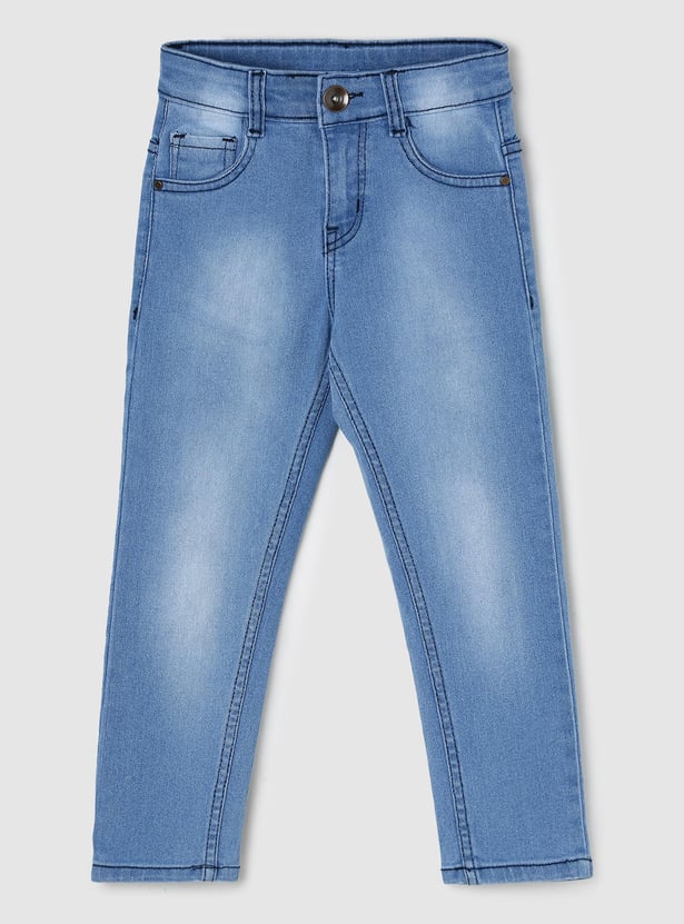 Boys Stonewashed Full-Length Slim Fit Jeans