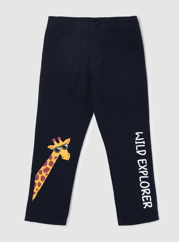 Boys Graphic Printed Flat Front Trousers