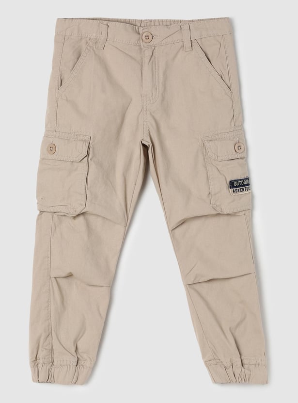 Boys Solid Full-Length Button Fly Cargo Trousers