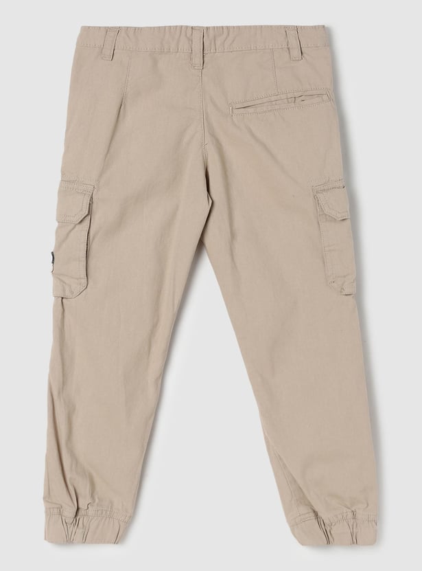 Boys Solid Full-Length Button Fly Cargo Trousers