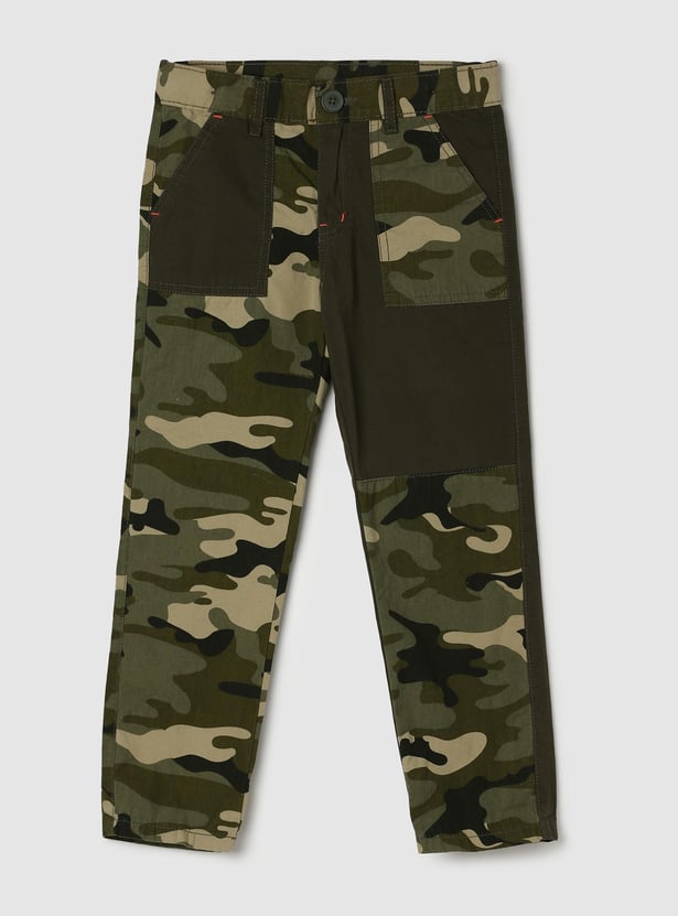 Boys Camouflage Printed Flat Front Trousers
