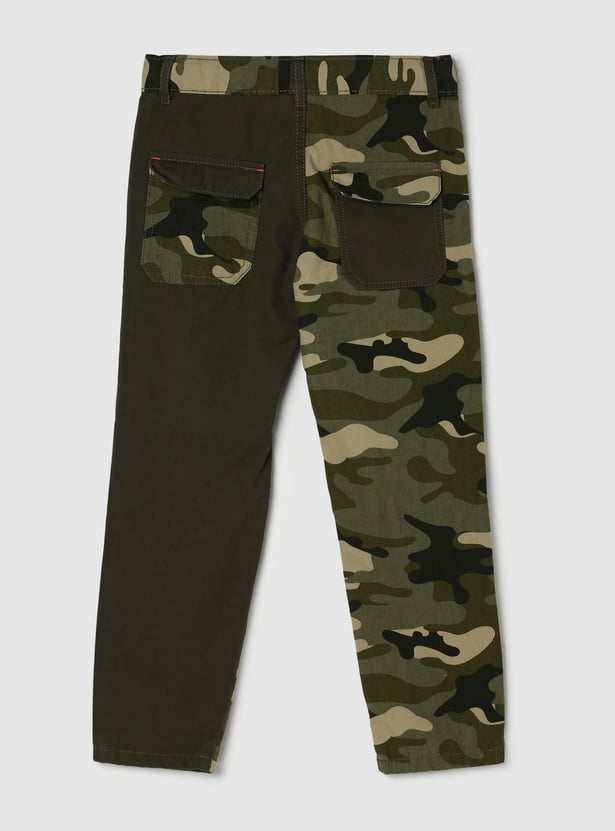 Boys Camouflage Printed Flat Front Trousers