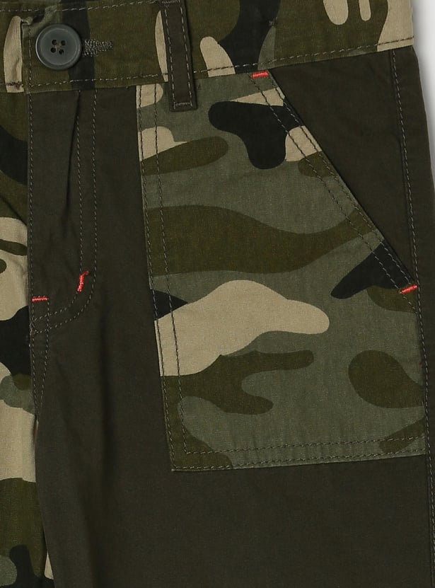 Boys Camouflage Printed Flat Front Trousers