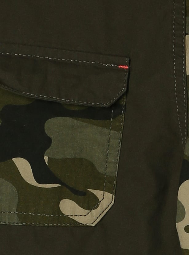 Boys Camouflage Printed Flat Front Trousers
