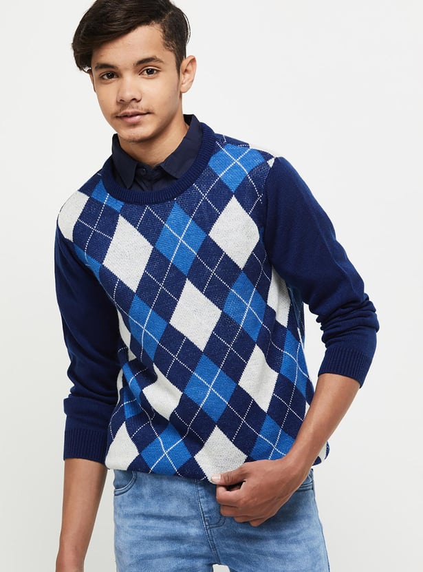 Men Geometric Printed Pullover Sweater
