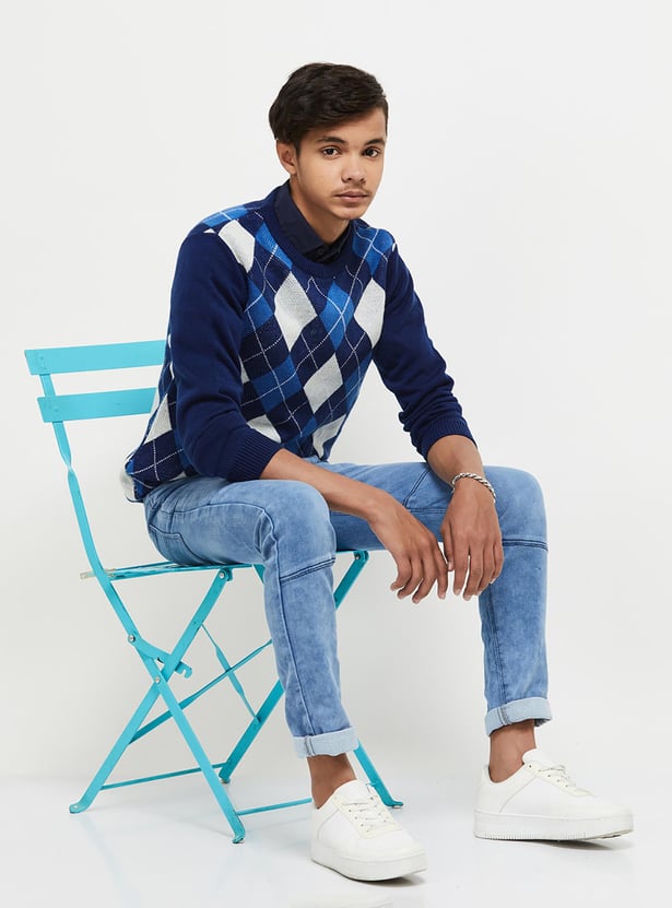 Men Geometric Printed Pullover Sweater