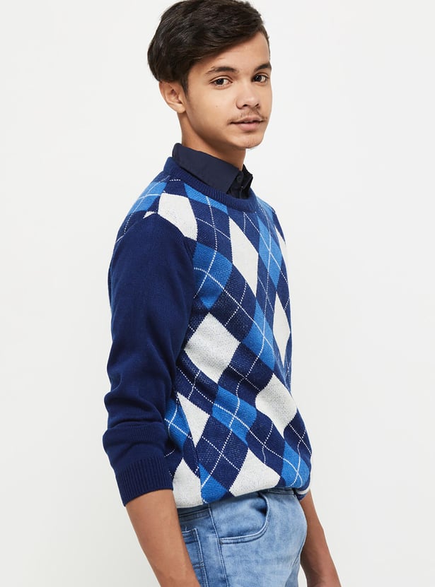Men Geometric Printed Pullover Sweater