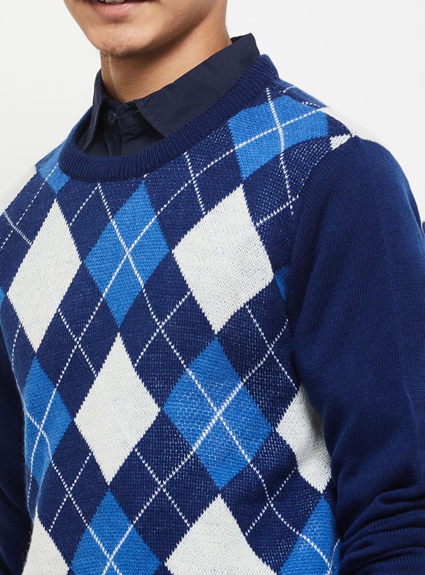 Men Geometric Printed Pullover Sweater
