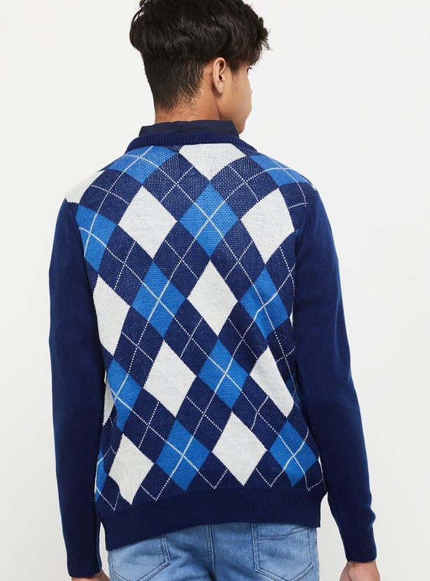 Men Geometric Printed Pullover Sweater