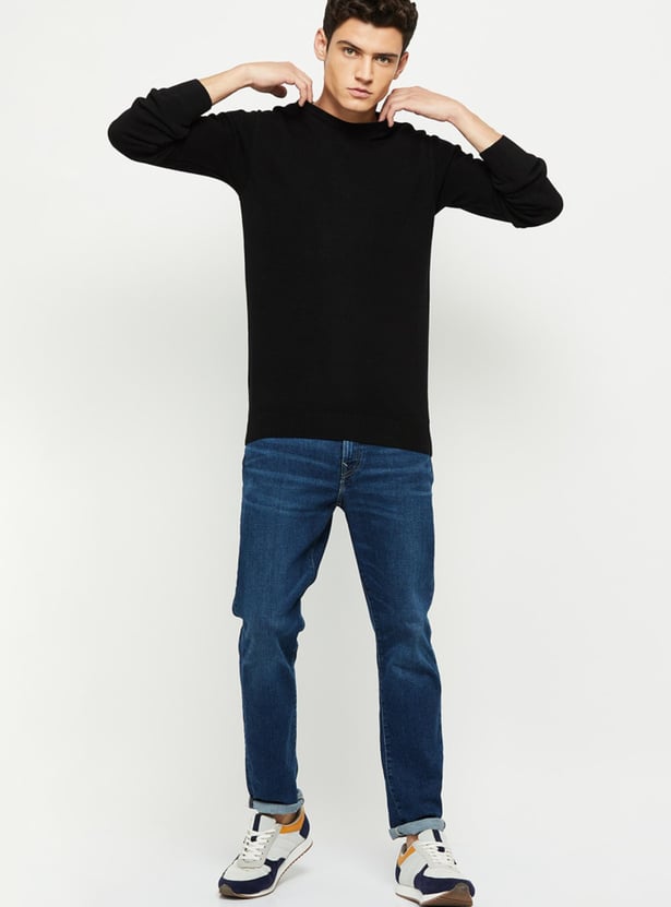 Men Textured Knitted Full Sleeves Sweater